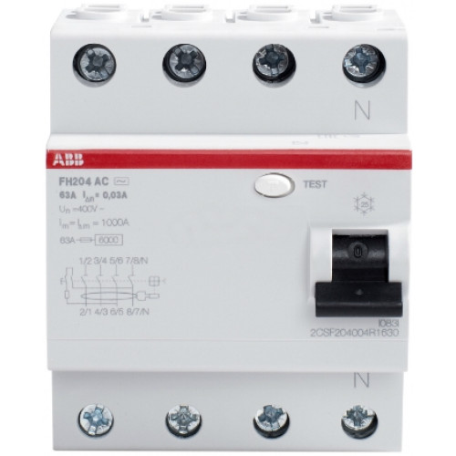 УЗО 40А, 30мА, 4 полюса, тип АС, ABB FH204AC-40/0,03