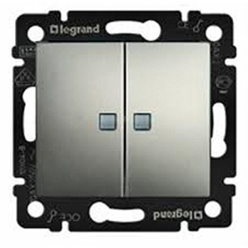 Выключатель 2-клавишный с подсветкой, алюминий, Legrand 770128 Valena