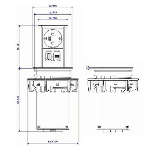 Выдвижной блок розеток Bachmann Elevator 220В + USB 3.0 + RJ45