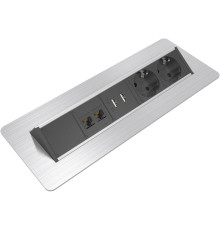 Блок розеток в стол 220В + USB + RJ45, нержавеющая сталь, Axessline QuickBox