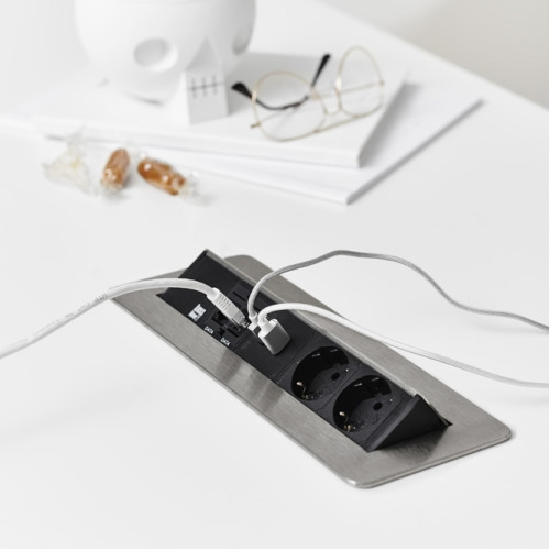 Блок розеток в стол 3х220В + USB, нержавеющая сталь, Axessline QuickBox Kondator