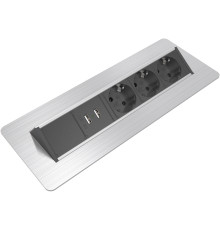 Блок розеток в стол 3х220В + USB, нержавеющая сталь, Axessline QuickBox Kondator