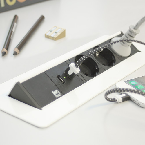 Блок розеток в стол 3х220В + USB, белый, Axessline QuickBox Kondator