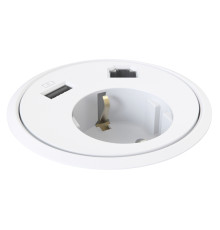 Врезная розетка в стол с USB и RJ45, белый, Powerdot Kondator