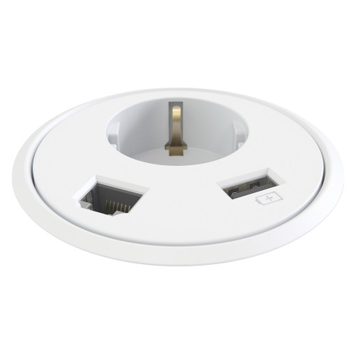 Врезная розетка в стол с USB и RJ45, белый, Powerdot Kondator