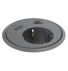 Врезная розетка в стол с USB и RJ45, черный, Powerdot Kondator