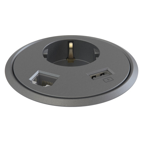 Врезная розетка в стол с USB и RJ45, черный, Powerdot Kondator