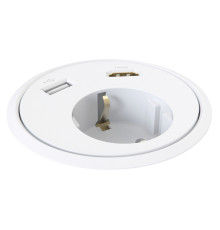 Врезная розетка в стол с USB и HDMI, белый, Powerdot Kondator