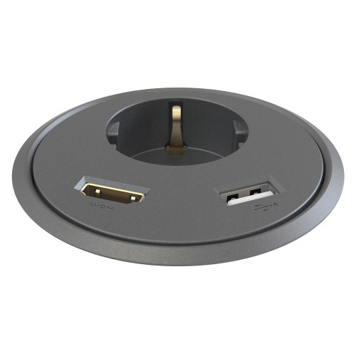 Врезная розетка в стол с USB и HDMI, черный, Powerdot Kondator