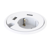 Врезная розетка в стол с 2xUSB и кабельным выводом, белый, Powerdot Kondator