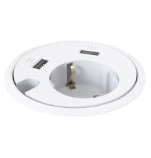 Врезная розетка в стол с 2xUSB и кабельным выводом, белый, Powerdot Kondator