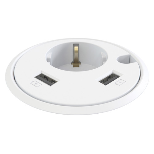 Врезная розетка в стол с 2xUSB и кабельным выводом, белый, Powerdot Kondator
