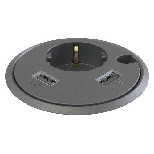 Врезная розетка в стол с 2xUSB и кабельным выводом, черный, Powerdot Kondator