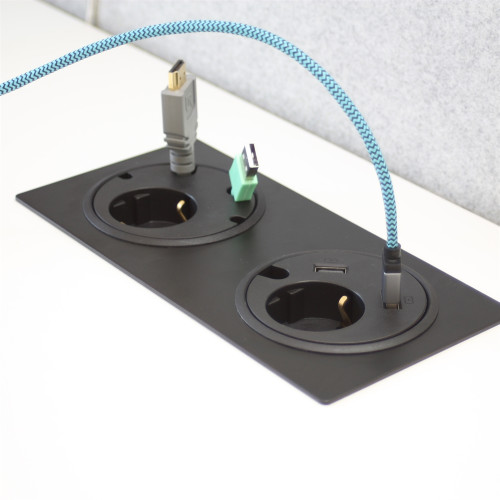 Врезная розетка в стол с 2xUSB и кабельным выводом, черный, Powerdot Kondator