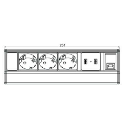 Блок розеток на стол 220В + USB + RJ45, черный, Axessline Desk Kondator