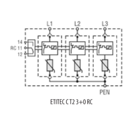 Ограничитель перенапряжения (разрядник) на 3 полюса, 20 кА, ETI ETITEC C T2 275/20 (3+0) 2440399