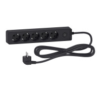 Удлинитель на 5 розеток, шнур 1,5м, черный, Unica Extend ST9451B Schneider Electric