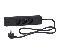 Удлинитель на 3 розетки + USB, шнур 3м, черный, Unica Extend ST943U3B Schneider