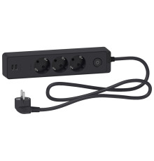 Удлинитель на 3 розетки + USB, шнур 3м, черный, Unica Extend ST943U3B Schneider
