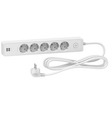 Удлинитель на 5 розеток + USB, шнур 3м, белый, Unica Extend ST945U3W Schneider