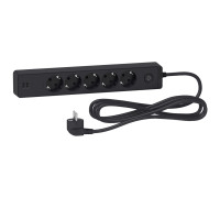 Удлинитель на 5 розеток + USB, шнур 3м, черный, Unica Extend ST945U3B Schneider