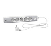 Удлинитель на 5 розеток + USB, шнур 1.5м, белый/алюминий, Unica Extend ST945U1WA Schneider