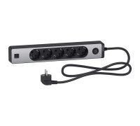 Удлинитель на 5 розеток + USB, шнур 1.5м, черный/алюминий, Unica Extend ST945U1BA Schneider