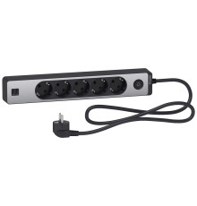 Удлинитель на 5 розеток + USB, шнур 1.5м, черный/алюминий, Unica Extend ST945U1BA Schneider