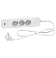 Удлинитель на 3 розетки + USB, шнур 1,5м, белый, Unica Extend ST943U1W Schneider