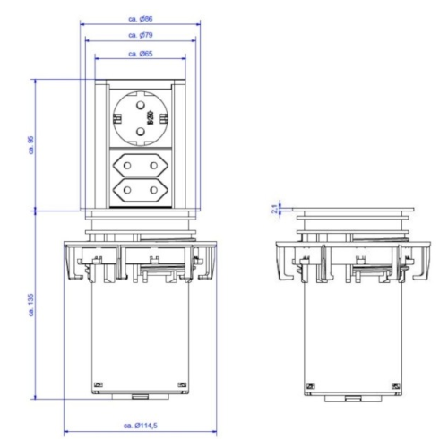 Выдвижной блок розеток Bachmann Elevator, Schuko + 2xEuro