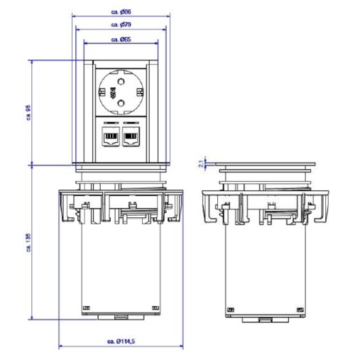 Выдвижной блок розеток Bachmann Elevator 220В + 2xRJ45