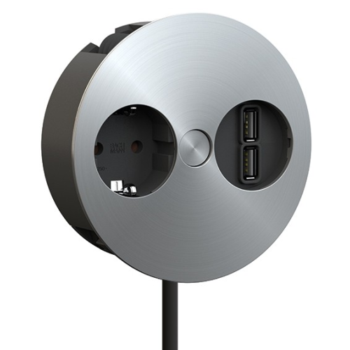 Врезная розетка в стол Bachmann TWIST 220В + USB, нержавеющая сталь