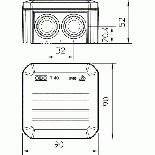 Коробка распределительная Т40 (90х90х52мм), ІР55, OBO Bettermann 2007045