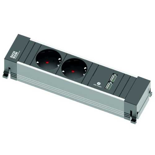 Врезной блок розеток 220В + USB, Bachmann Power Frame, рамка нержавеющая сталь