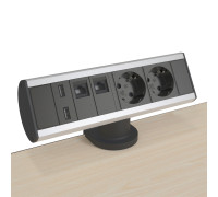 Блок розеток на стол 220В + USB + RJ45, алюминий/черный, Axessline Desk Kondator