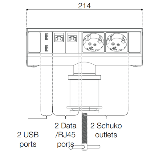 Блок розеток на стол 220В + USB + RJ45, алюминий/черный, Axessline Desk Kondator