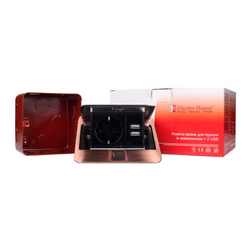 Врезная розетка 220В + USB для зарядки, античная медь, ElectroHouse EH-F007