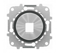 Накладка компьютерной розетки с суппортом, хром/черное стекло, Sky Moon ABB 8618.1 CN