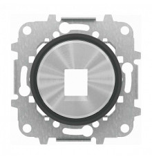Накладка компьютерной розетки с суппортом, хром/черное стекло, Sky Moon ABB 8618.1 CN