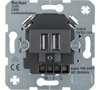 USB розетка для зарядки устройств, двойная, антрацит, Berker 260205