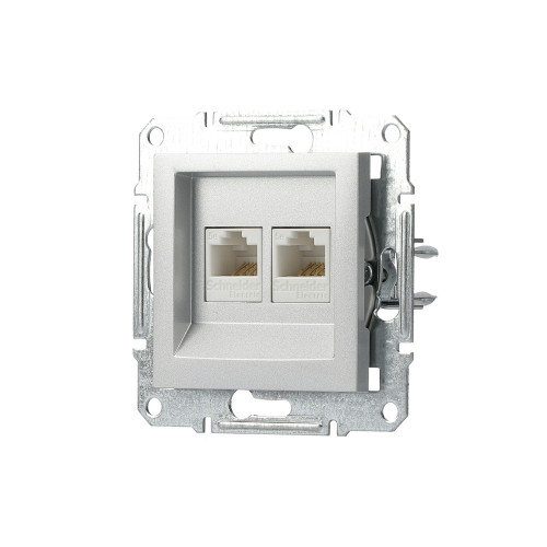 Розетка компьютерная RJ-45 двойная, алюминий, EPH4400161 Asfora Schneider