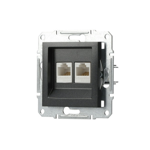 Розетка компьютерная RJ-45 двойная, антрацит, EPH4400171 Asfora Schneider