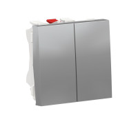 Выключатель проходной 2-клавишный, алюминий, 2 модуля, Unica New Schneider NU321330