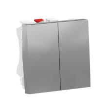 Выключатель проходной 2-клавишный, алюминий, 2 модуля, Unica New Schneider NU321330