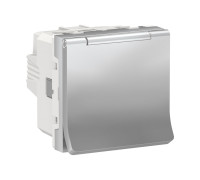 Розетка со шторками и крышкой, алюминий, 2 модуля, Unica New Schneider NU303730TA
