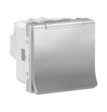 Розетка со шторками и крышкой, алюминий, 2 модуля, Unica New Schneider NU303730TA