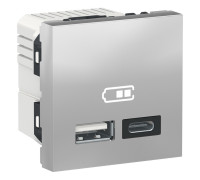 Розетка USB для зарядки, тип A + C , алюминий, 2 модуля, Unica New Schneider NU301830