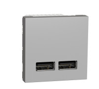 Розетка USB для зарядки, двойная, алюминий, 2 модуля, Unica New Schneider NU341830