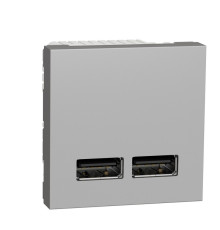 Розетка USB для зарядки, двойная, алюминий, 2 модуля, Unica New Schneider NU341830