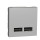 Розетка USB для зарядки, двойная, алюминий, 2 модуля, Unica New Schneider NU341830